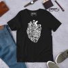 White cotton graphic tee with transparent heart line art design