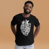 White line art transparent heart graphic tee in soft combed cotton, side view