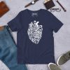 White line art transparent heart graphic tee in lightweight cotton, shown from the back