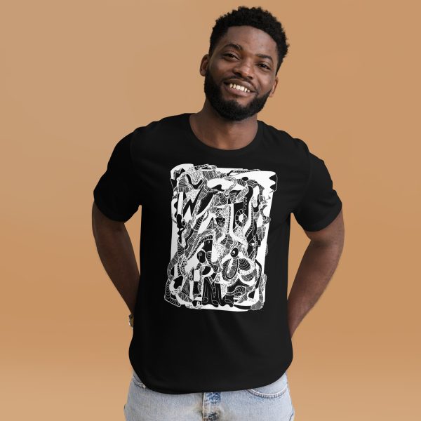 Abstract Art T-shirts "Abstract Wave of Thoughts No. 4" Abstract T-shirt (White Line Art Edition) - Image 4