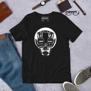 The Most Unique African Mask T-shirt: Artwork "Mask No.3" (White Line Art Edition)