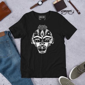 The Most Unique African Mask T-shirt: Artwork "Mask No.4" (White Line Art Edition)