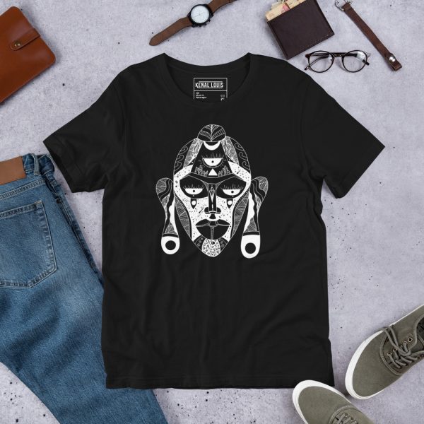 The Most Unique African Mask T-shirt: Artwork "Mask No.7" (White Line Art Edition)