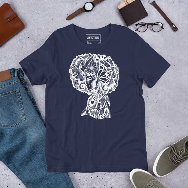 Unique Afro T-shirt "Beautiful Mind No.2" Afrocentric Shirt (White Line Art Edition) - Image 7