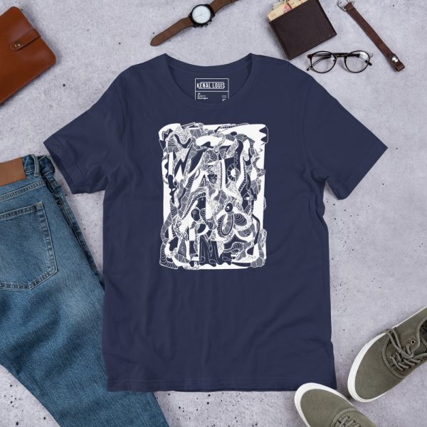 Abstract Art T-shirts "Abstract Wave of Thoughts No. 4" Abstract T-shirt (White Line Art Edition) - Image 7