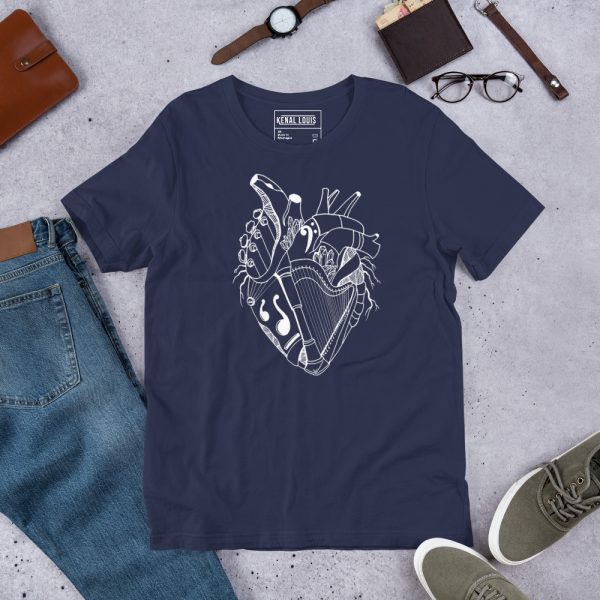 Beautiful Music Heart T-shirt "Musical Heart No. 2" Graphic Tee (White Line Art Edition) - Image 6
