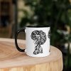 Afrocentric coffee mug with Her Beautiful Mind artwork and colorful rim, handle, and interior