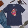 Gay pride t-shirt featuring a hand-drawn anatomical heart with rainbow colors and gender symbols