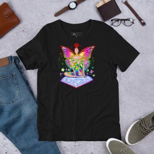 Lesbian pride t-shirt in lightweight cotton with Pride Fairy design for everyday casual wear