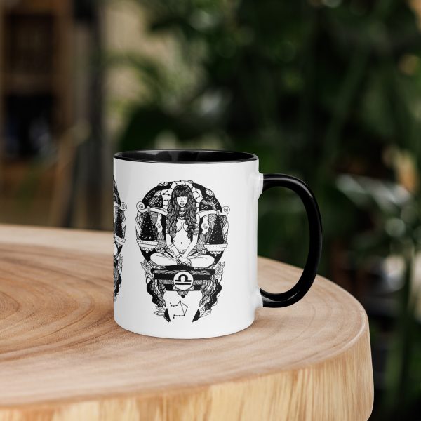 Libra zodiac coffee mug with colorful rim, handle, and interior for women's morning ritual