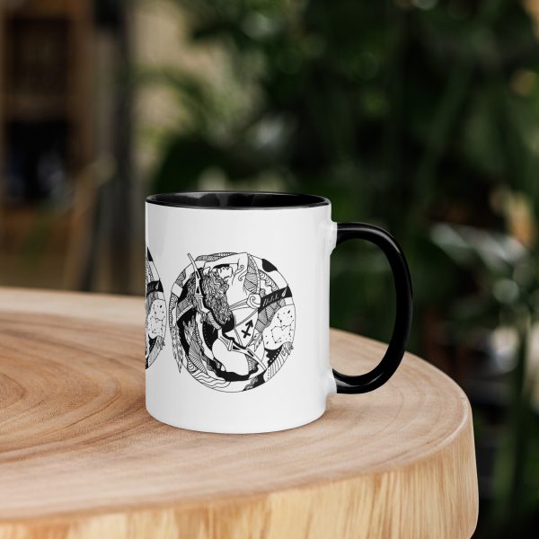 Sagittarius zodiac coffee mug for women with colorful rim, handle, and interior, 11 oz ceramic design