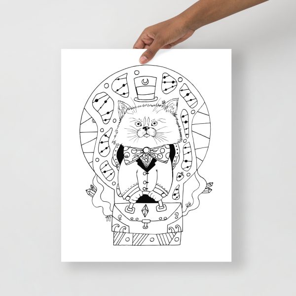 Seven Cats and the Aristocat drawing on matte museum-quality print for wall decor