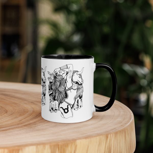 Taurus zodiac 11 oz ceramic coffee mug with colorful rim, handle, and interior