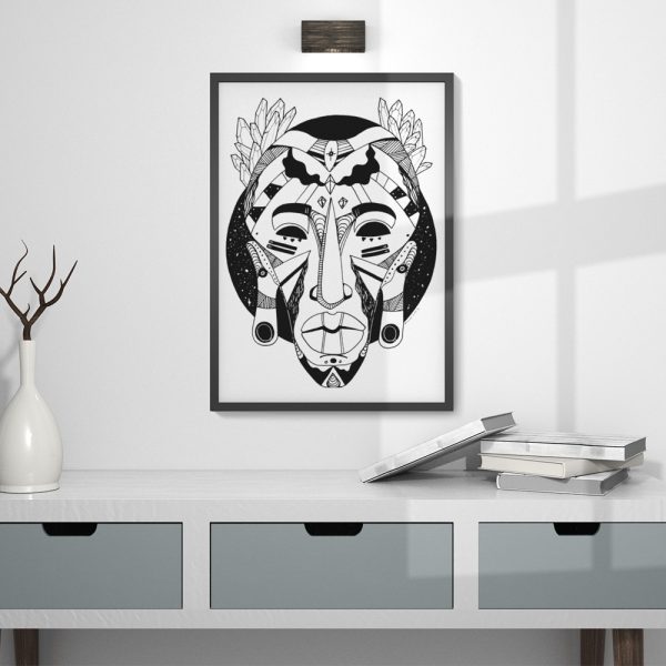 Creative Pen Drawing African Mask Art Print "African Mask No. 1" - Image 5