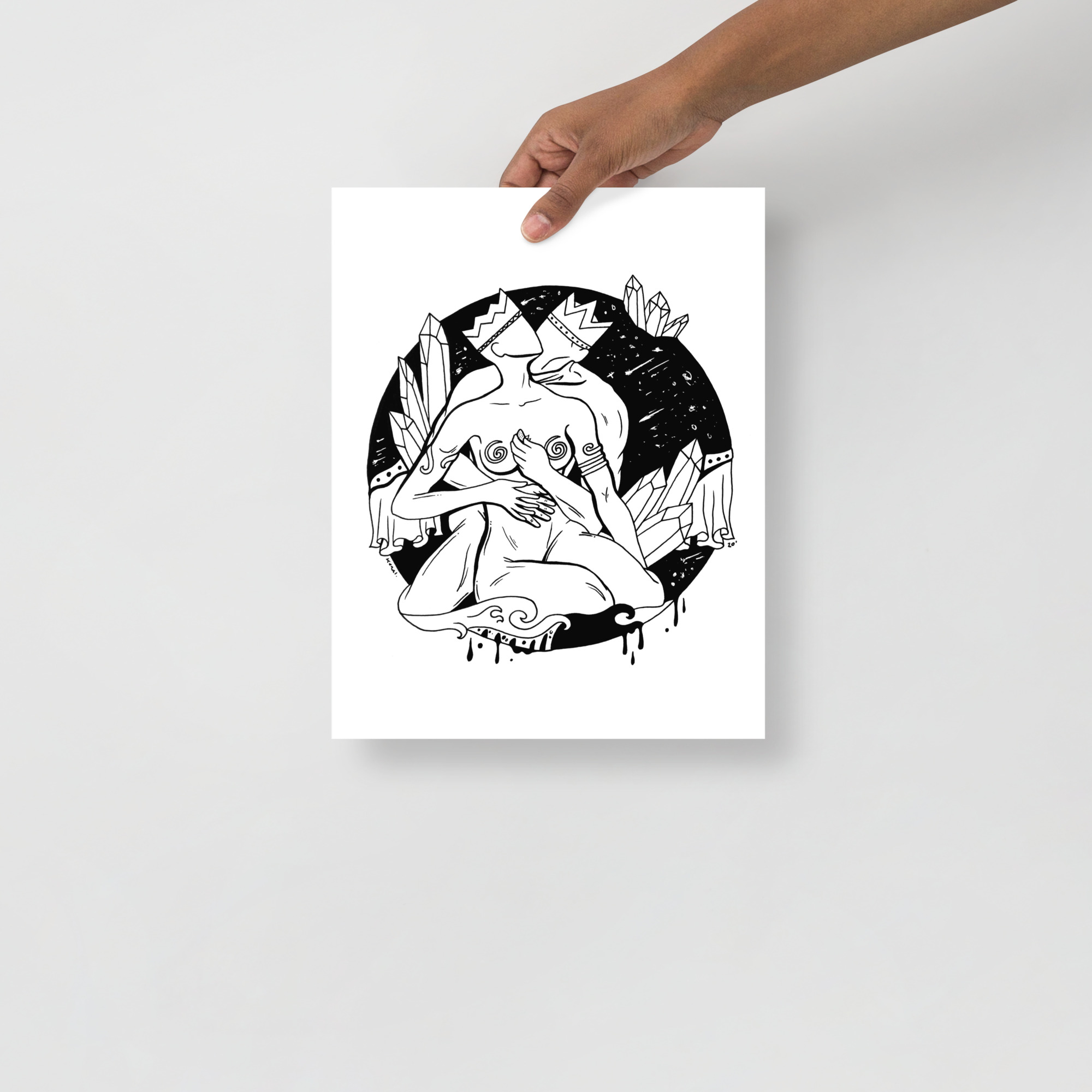 Pen and ink art print of galactic passionate lovers on matte museum-quality paper