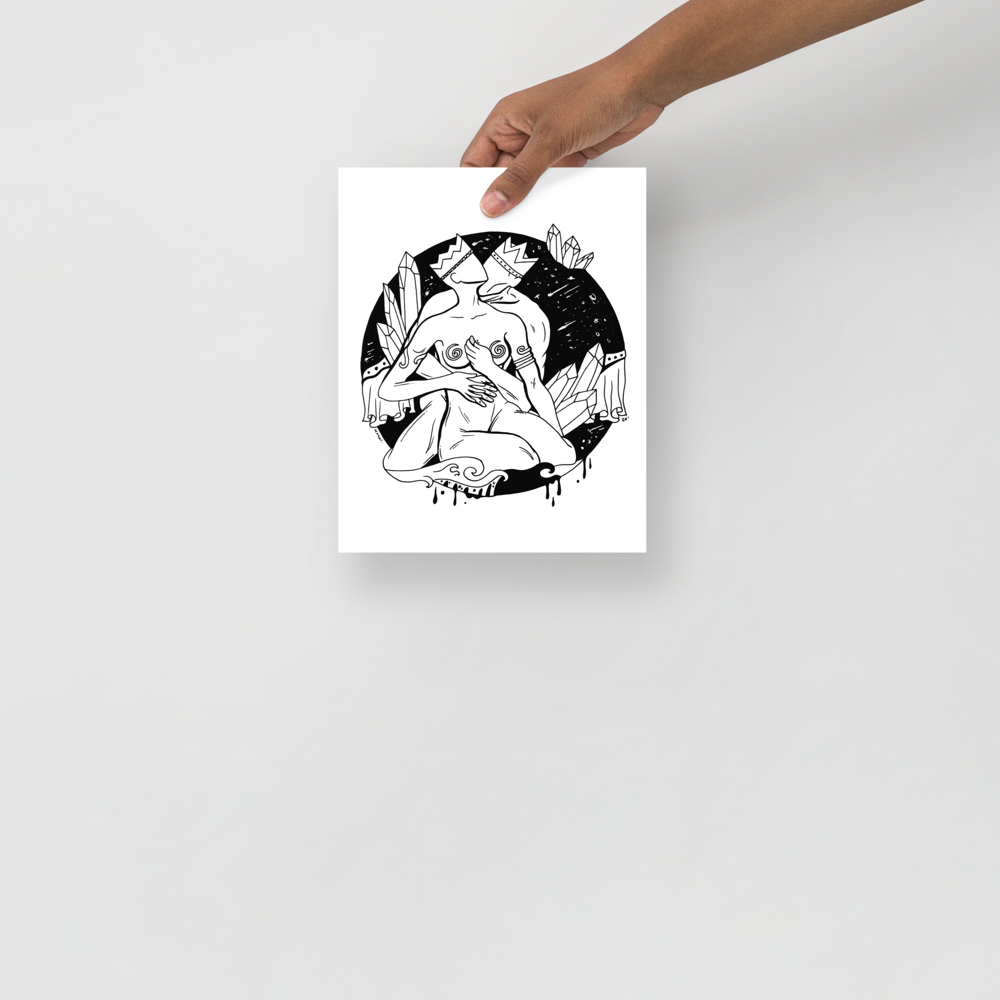Pen and ink art print of galactic passionate lovers on matte museum-quality paper