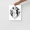 Romantic bedroom artwork featuring an owl mandala with classical columns in black and white ink