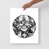 Symbolic skull artwork with ankh and butterflies in a mystical sacred geometry mandala design