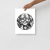 Symbolic skull artwork with ankh and butterflies in a mystical sacred geometry mandala