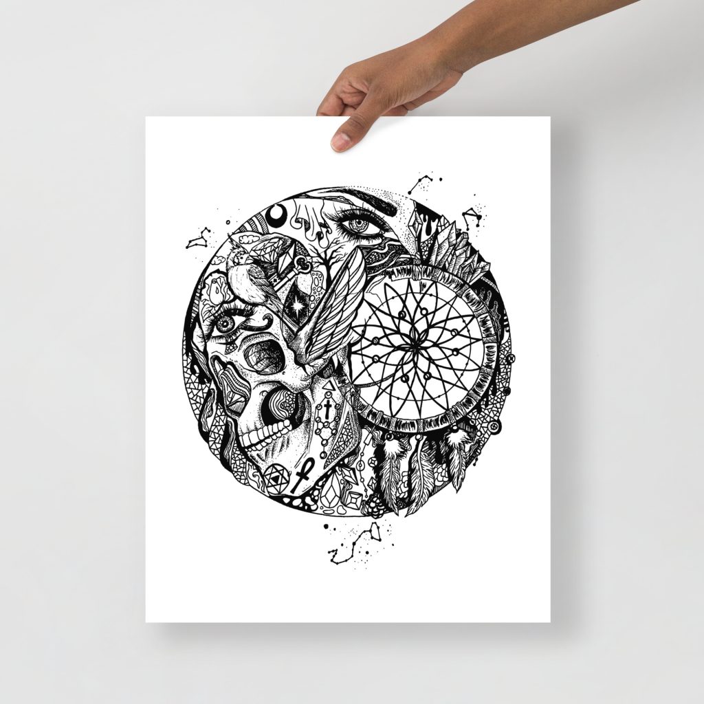 Skull and Dreamcatcher Pen Ink Art Print