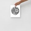 Skull and dreamcatcher circle ink art print with sacred geometry for gothic wall decor