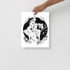 Minimal romantic bedroom print Space Embrace on matte museum-quality paper, shown at an angle