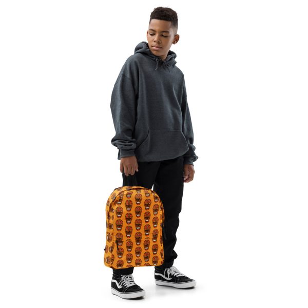 Day of the Dead Skull Backpack | Orange School Bag | Día de Muertos Backpack - Image 3