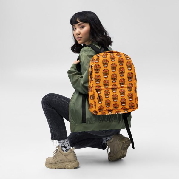 Day of the Dead Skull Backpack | Orange School Bag | Día de Muertos Backpack - Image 2