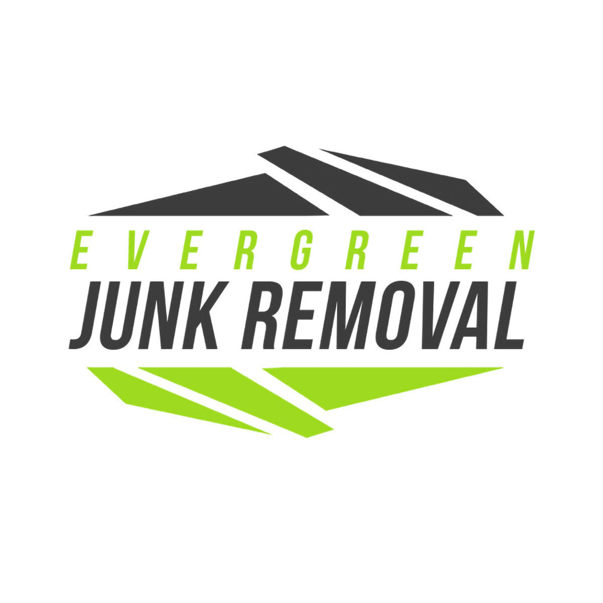 Logo design art for Evergreen Junk Removal featuring geometric mountain shapes in eco-friendly green and charcoal tones