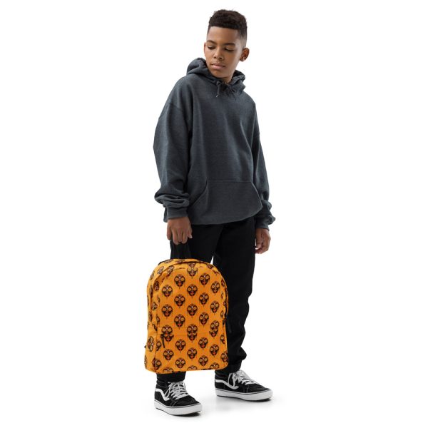 Orange and Black African Mask Backpack | No. 2 African Mask School Bag | Tribal Backpack - Image 2