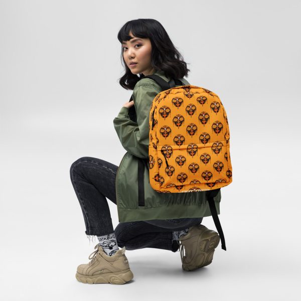 Orange and Black African Mask Backpack | No. 2 African Mask School Bag | Tribal Backpack - Image 4