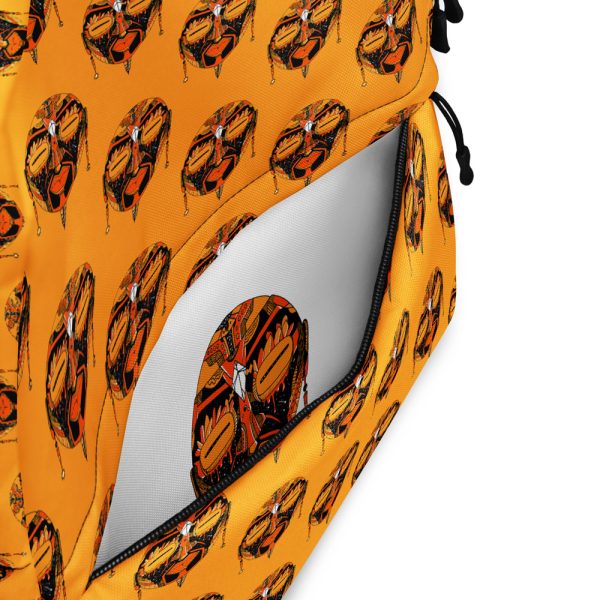 Orange and Black African Mask Backpack | No. 2 African Mask School Bag | Tribal Backpack - Image 6