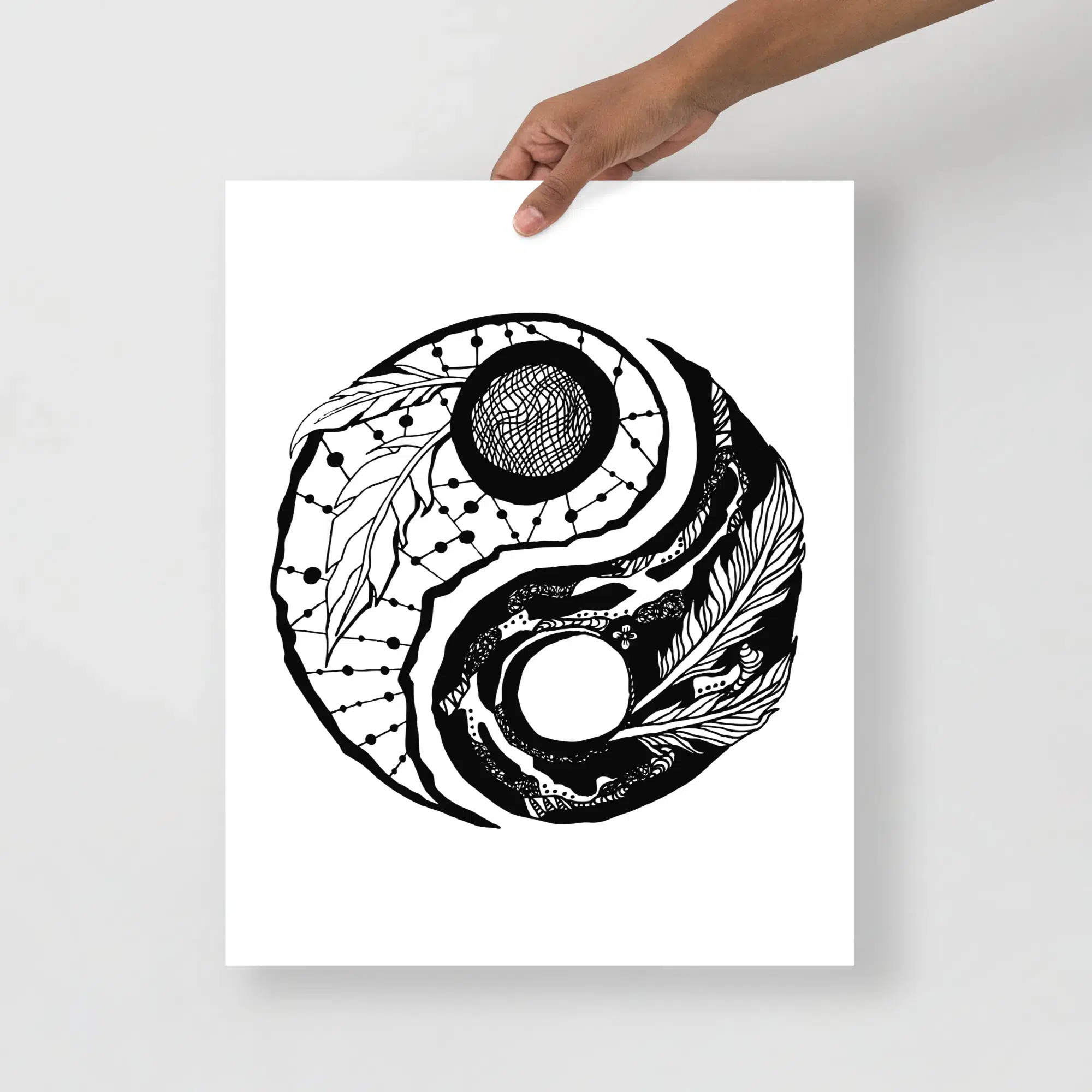 Yin Yang Art Print “Feather Yin Yang” Abstract Yin Yang Wall Art