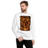 Orange and black abstract sweatshirt with ribbed crew neck and soft fleece fall pullover design