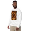 Orange and black abstract sweatshirt with ribbed crew neck and long sleeves for fall streetwear style