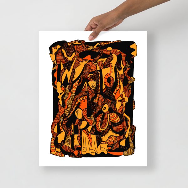 Orange and black abstract art print on matte museum-quality paper for fall decor