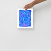 Blue art print of abstract wave drawing on matte museum-quality paper for modern decor