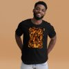 Orange and black abstract art t-shirt featuring the Wave of Thoughts No. 4 design