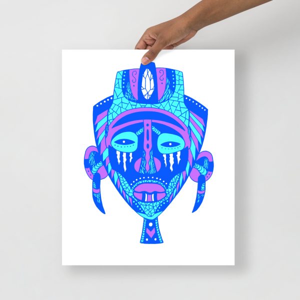 Blue African mask art print on matte museum-quality paper for chic wall decor