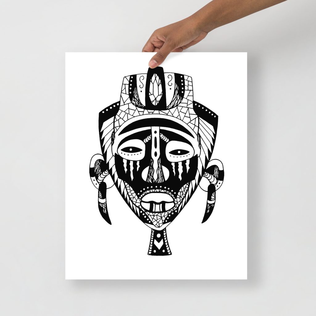 African Mask Drawing Art Print - Mask 95 of 100