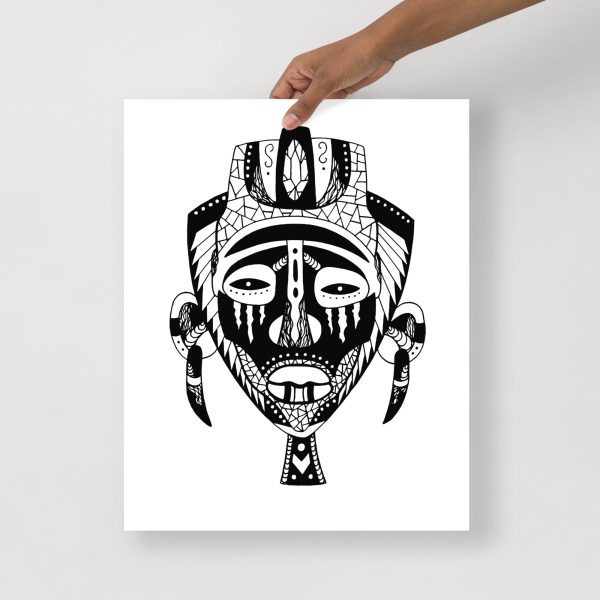 Minimalist African mask drawing art print on matte museum-quality paper for wall decor