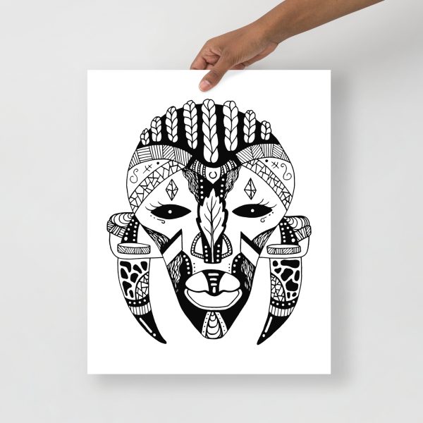 Minimal African mask drawing print on matte museum-quality paper elevating a wall space