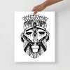 Minimal African mask drawing art print on matte museum-quality paper elevating a wall space