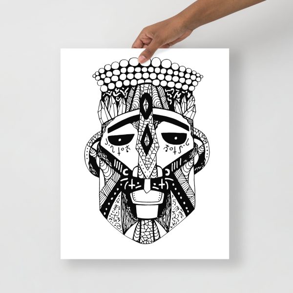 Minimal African mask drawing art print on matte museum-quality paper elevating a wall space