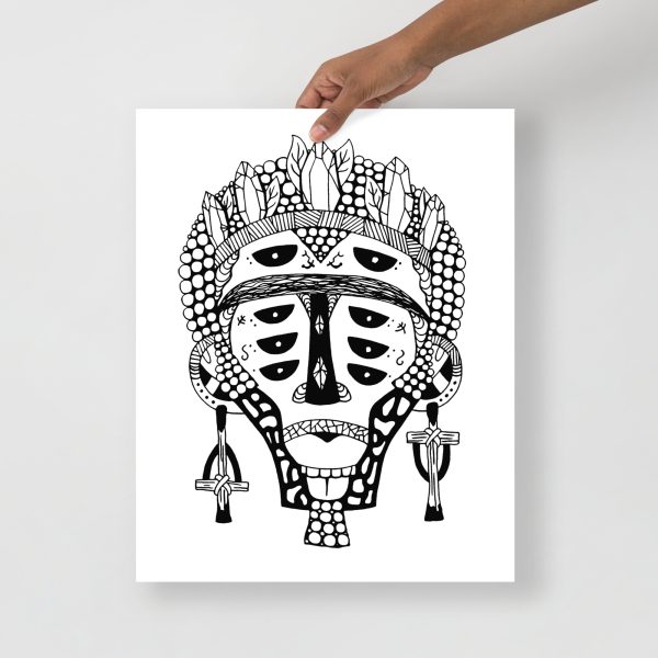 Minimal African mask drawing art print on matte museum-quality paper for chic wall decor