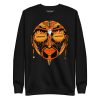Orange and black African mask print sweatshirt with ribbed crew neck and long sleeves