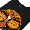 Orange and black African mask print sweatshirt with ribbed crew neck and long sleeves