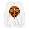 Orange and black African mask graphic sweatshirt with ribbed crew neck and long sleeves