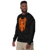 Orange and black African mask graphic sweatshirt with ribbed crew neck and long sleeves