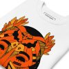 African mask sweatshirt in orange and black with ribbed crew neck and long sleeves